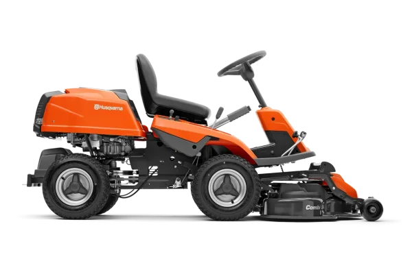 R 213C Efficient Rider with 94 cm Combi cutting deck, offering first-class BioClip® and rear ejection cutting. Suitable for home- and landowners who require high efficiency, ease of use, superior manoeuvrability and a truly enjoyable ride. The articulated steering system and front-mounted cutting deck means intuitive operation, excellent mowing accessibility and great overview of your working area. Pedal-operated hydrostatic transmission, easy-access controls and automatic blade engagement, makes mowing a pleasure. The cutting deck is easily tilted up into service position for easy cleaning after mowing. This Rider can do so much more than cutting your lawn. Thanks to attachments such as snow blade, trailer, moss rake and spreader, it can maintain your garden all year round.